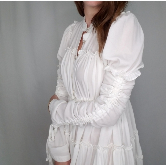 Ina White Babydoll Long Sleeve Dress With Pearl and Rhinestone Buttons Medium - Picture 4 of 8